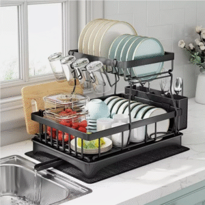2 Tier Dish Drainer Rack Cutlery Holder Plate Rack Kitchen Sink with Drip Tray