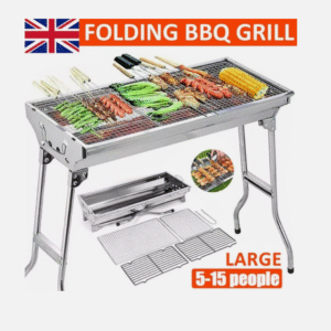 Large Foldable Stainless Steel BBQ Charcoal Grill | Portable and Lightweight Barbecue | For Outdoor Picnics, Camping, Garden, Home Cooking Parties Grilling