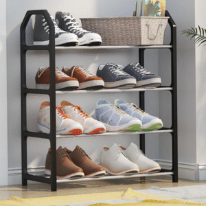 Trapezoidal 4 Layer Shoe Rack For Home Storage Space Saving Organizer Dormitory Balcony Cabinet Tier Shelf Large Capacity Durable Design (White, 42x50cm)