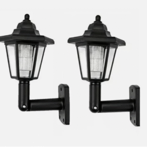 2PCS LED SOLAR POWERED WALL LANTERNS WALL LIGHT LAMP OUTDOOR GARDEN PATIO DOOR FENCE YARD HEXAGONAL LAMP (Cool White)