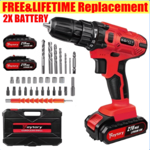 Cordless Screwdriver Set 21 V Cordless Drill with 2 Batteries Hammer Drill Cordless Drill Set, 45 Nm Torque Max 25+1 Torque Levels, 2-Speed Drill with 25 Pieces Accessories for Home DIY Project