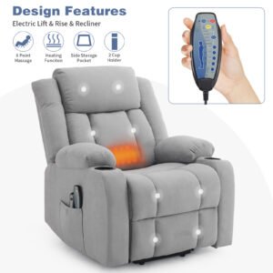 Grey fabric electric elderly chair with 8-point massage belt heating 120kg indoor functional chair,UK
